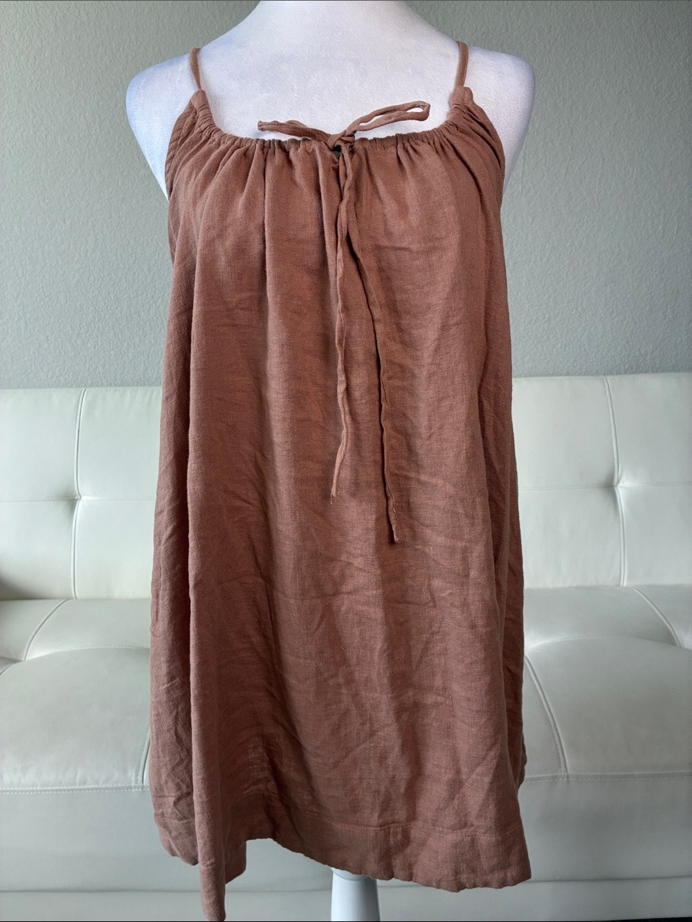 Free People Rust Brown Tie-Neck Linen-Blend Tank